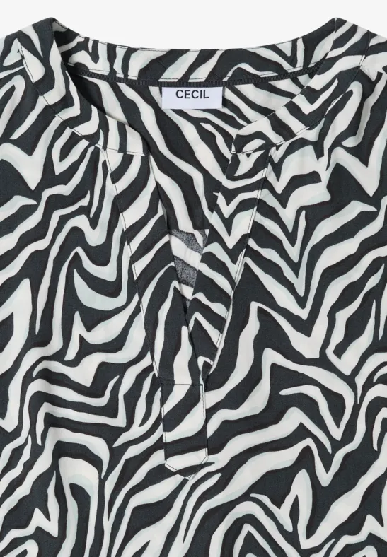 Leichte Zebra-Print Bluse mit Split-Neck