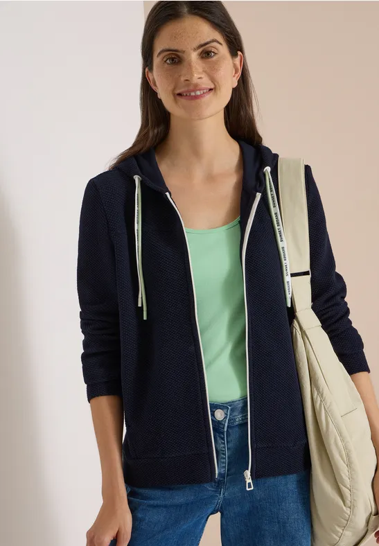 Strukturierte Sweatjacke mit Kapuze