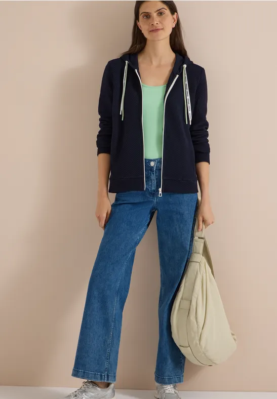 Strukturierte Sweatjacke mit Kapuze