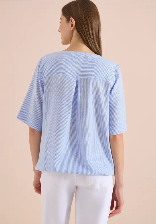 Gestreifte Kurzarmbluse mit Split-Neck