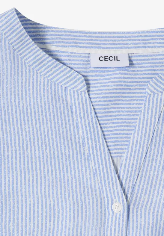 Gestreifte Kurzarmbluse mit Split-Neck