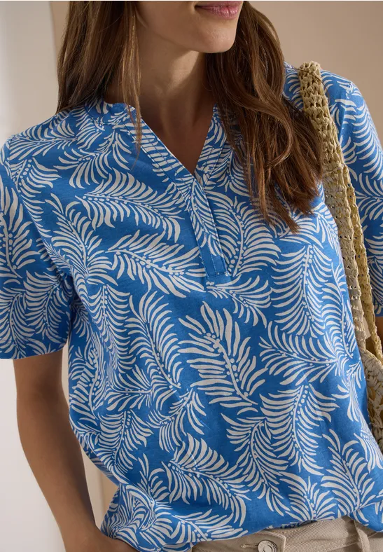 Lockeres Print-Shirt mit geschlitztem Ausschnitt