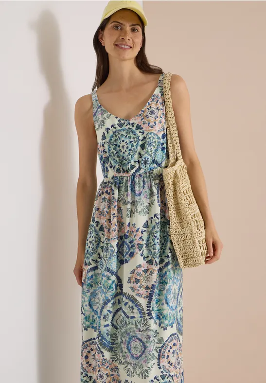 Maxikleid mit Grafik-Print und V-Ausschnitt