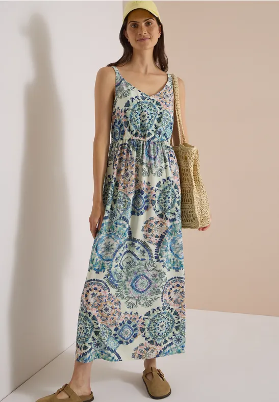 Maxikleid mit Grafik-Print und V-Ausschnitt