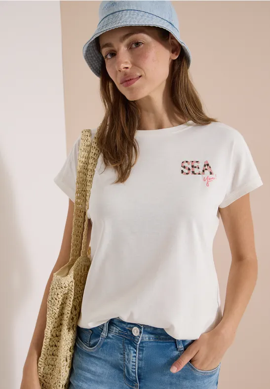Baumwoll-T-Shirt mit Grafik-Stickerei