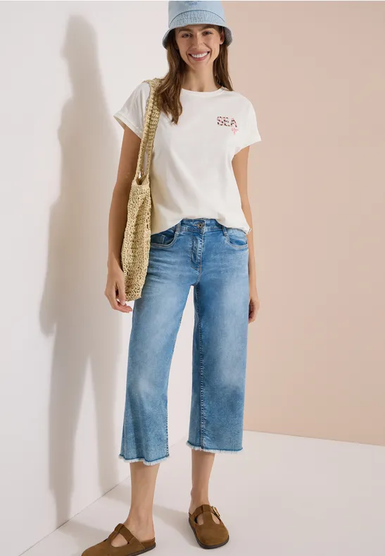 Baumwoll-T-Shirt mit Grafik-Stickerei