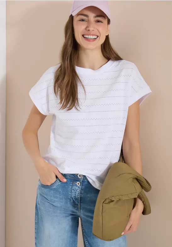 T-Shirt mit Struktur und U-Boot-Ausschnitt