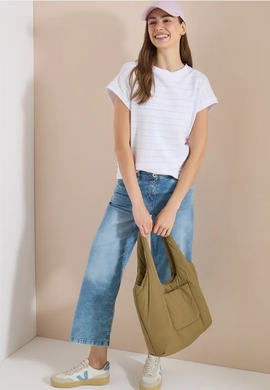 T-Shirt mit Struktur und U-Boot-Ausschnitt