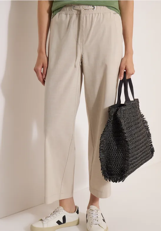 High-Waist Weitbein-Hose mit Tunnelzug