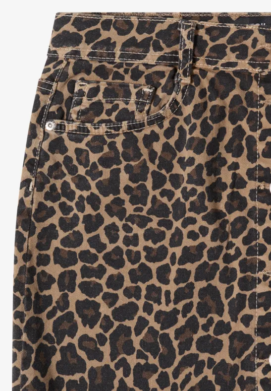 Jeansrock mit Leopardenmuster und Knopfleiste