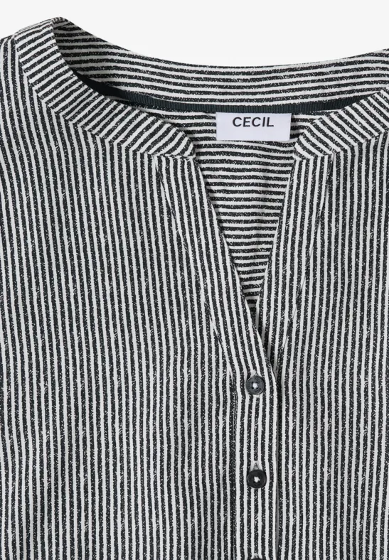 Gestreifte Kurzarmbluse mit Split Neck
