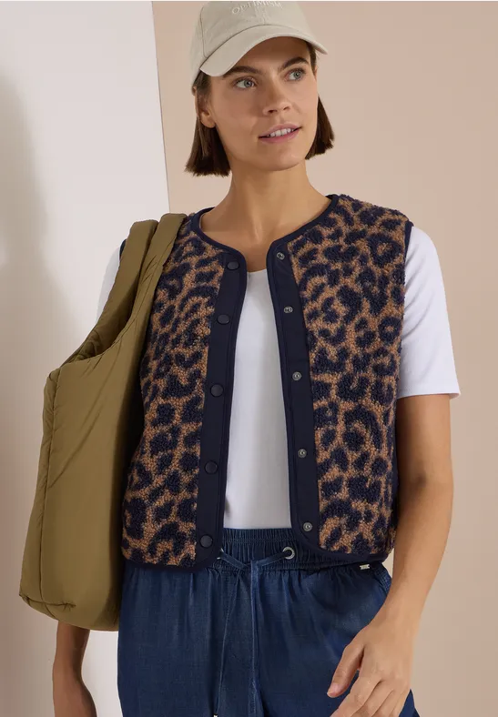 Teddy-Weste mit Leopardenmuster