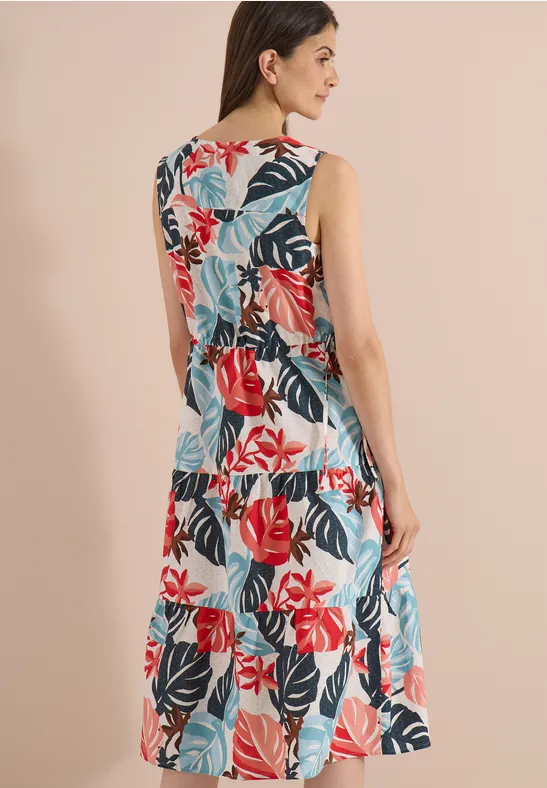 Gestuftes Midikleid mit Blätterprint