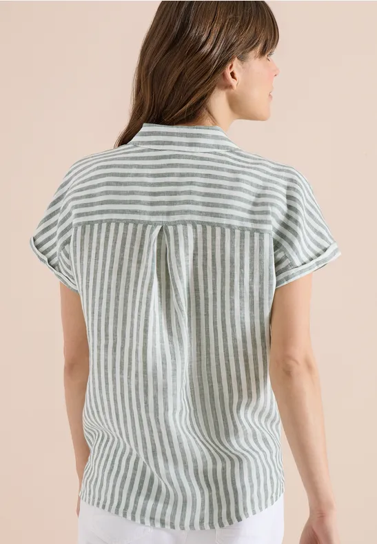 Gestreifte Leinenbluse mit Kurzarm