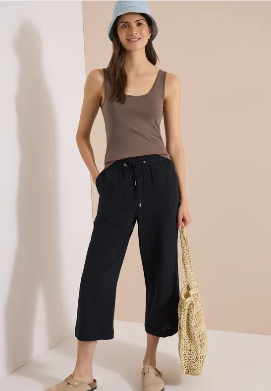 Fließende Musselin-Hose mit weitem Bein