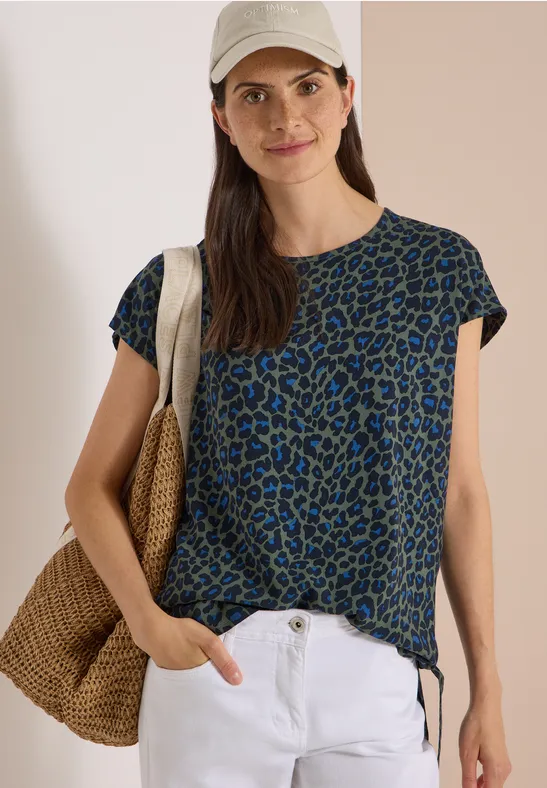 Blusenshirt mit Animal-Print und Knoten