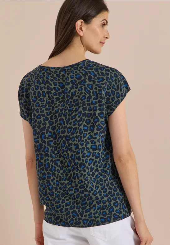 Blusenshirt mit Animal-Print und Knoten