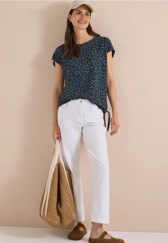 Blusenshirt mit Animal-Print und Knoten