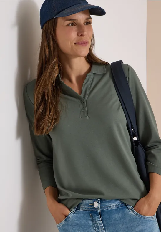 3/4-Arm Poloshirt mit Knopfdetail