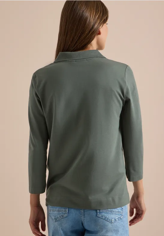 3/4-Arm Poloshirt mit Knopfdetail