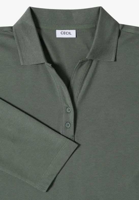 3/4-Arm Poloshirt mit Knopfdetail