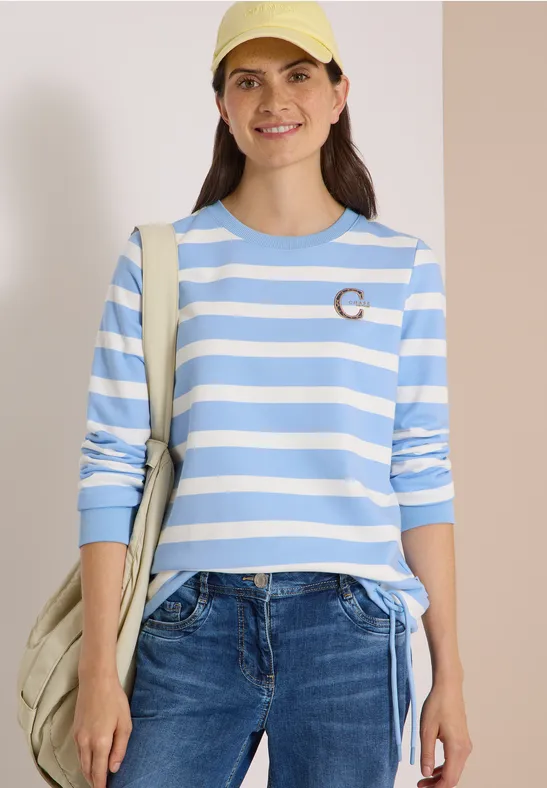 Gestreiftes Rundhals-Sweatshirt mit Tunnelzug