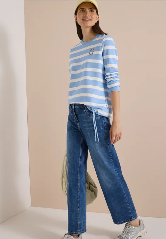 Gestreiftes Rundhals-Sweatshirt mit Tunnelzug