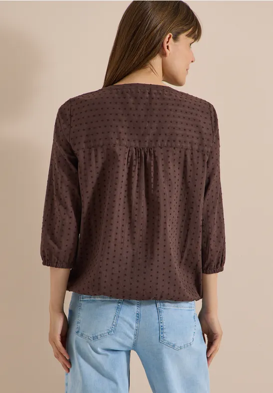 Strukturierte Baumwolltunika mit Split-Neck