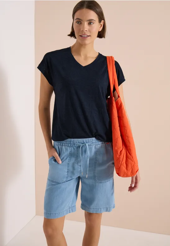 V-Ausschnitt T-Shirt mit Ausbrennermuster
