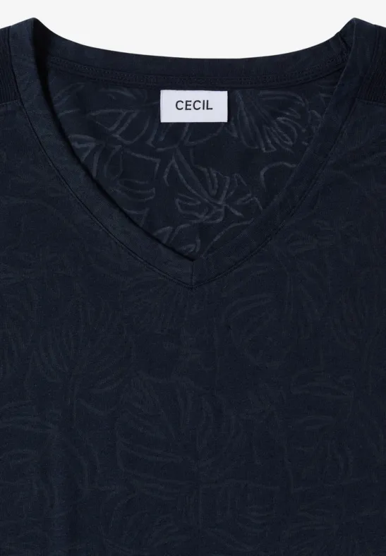 V-Ausschnitt T-Shirt mit Ausbrennermuster