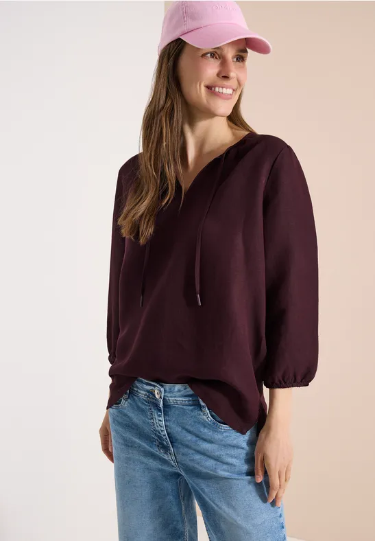 Leinenmix-Tunika mit Split-Neck