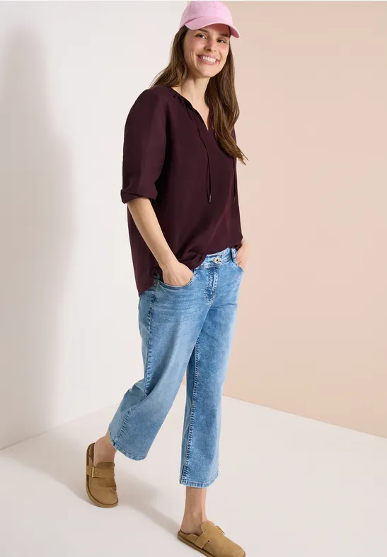 Leinenmix-Tunika mit Split-Neck