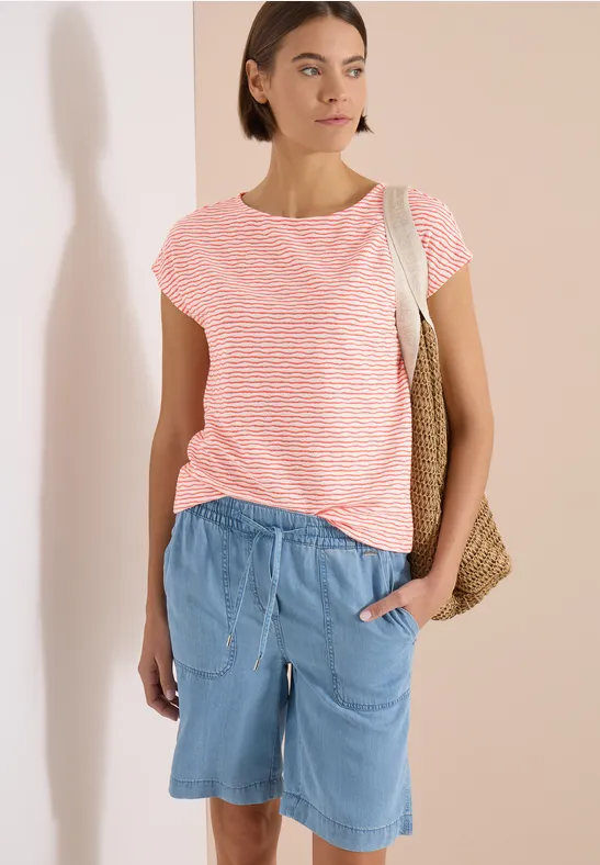 Gestreiftes T-Shirt mit U-Boot-Ausschnitt
