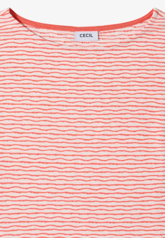 Gestreiftes T-Shirt mit U-Boot-Ausschnitt
