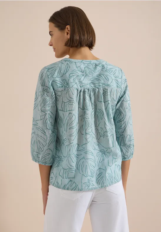 Tunika mit Blätterprint und Schlitzhalsausschnitt
