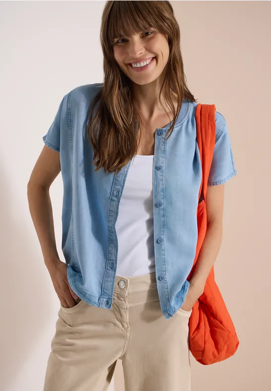 Kurzärmelige Lyocell-Bluse im Blouson-Stil
