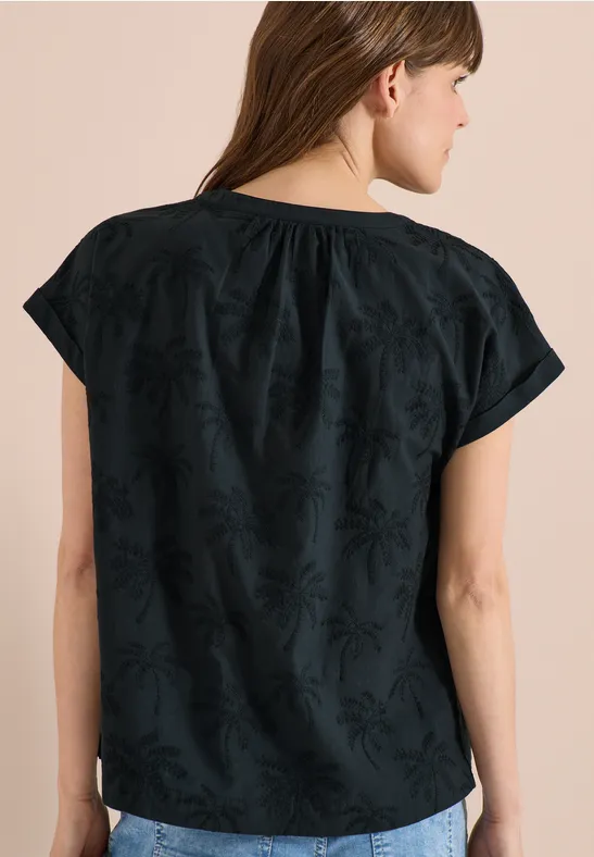 Baumwollbluse mit Palmen-Stickerei