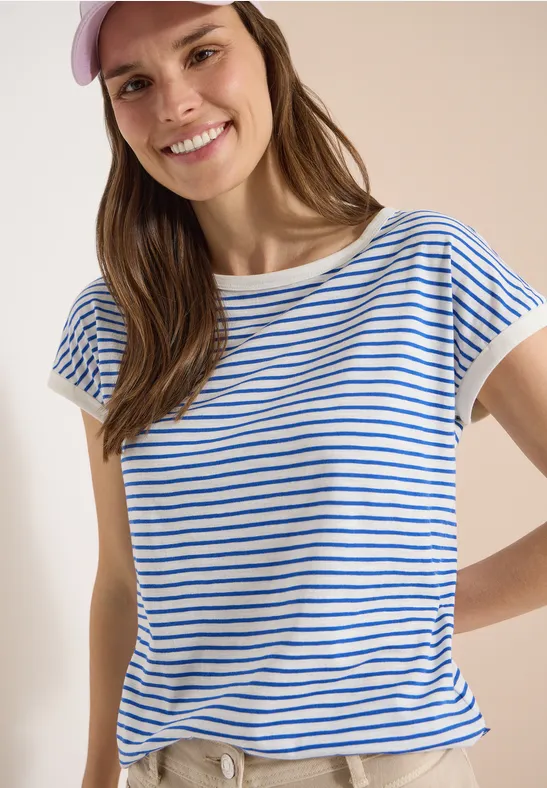 Gestreiftes T-Shirt mit U-Boot-Ausschnitt