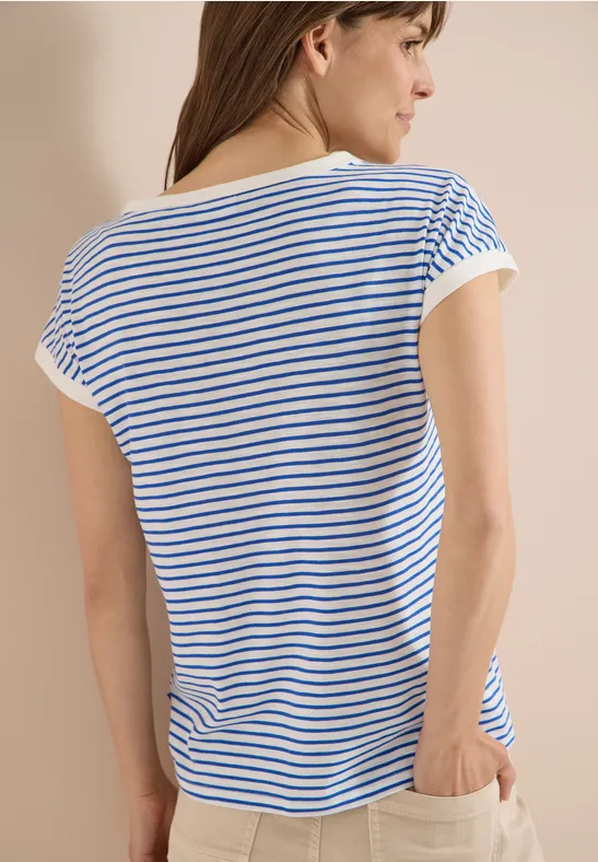 Gestreiftes T-Shirt mit U-Boot-Ausschnitt