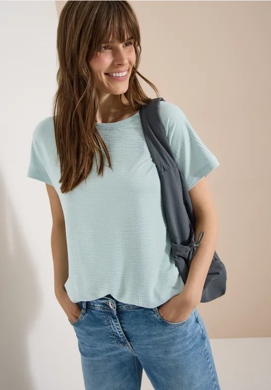Strukturiertes T-Shirt mit Rundhals