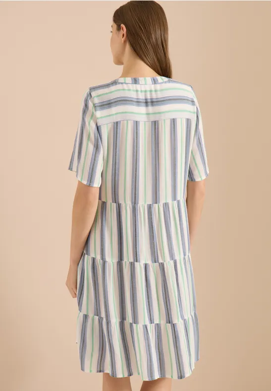 Gestreiftes Stufenkleid mit V-Ausschnitt