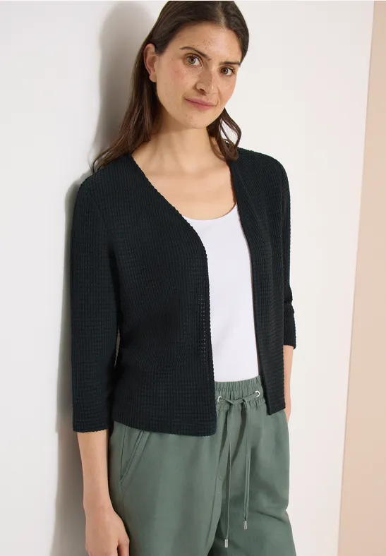 Offene Strickjacke mit Ajour-Struktur