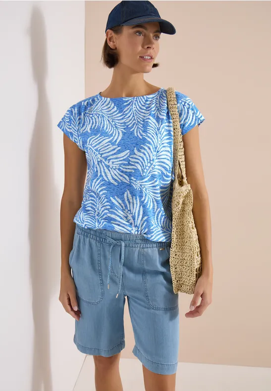 Ausbrenner-Top mit sommerlichem Blätterprint