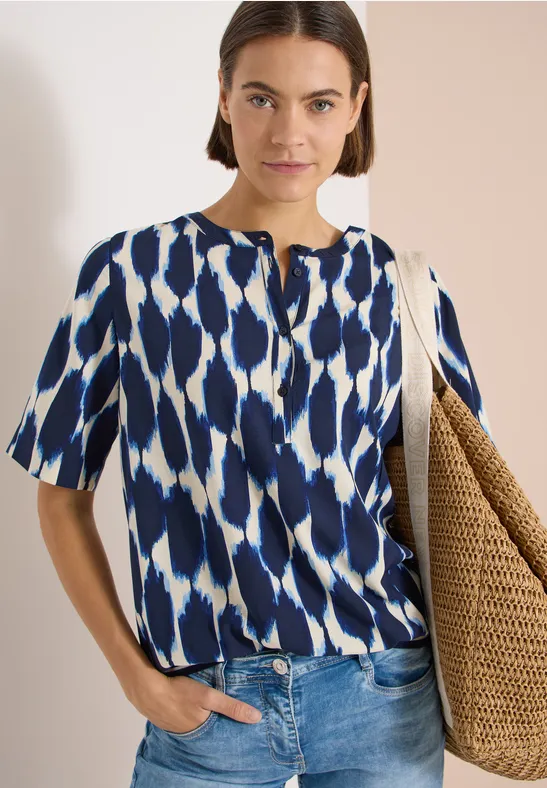 Kurzarm-Viskosebluse mit Grafik-Print