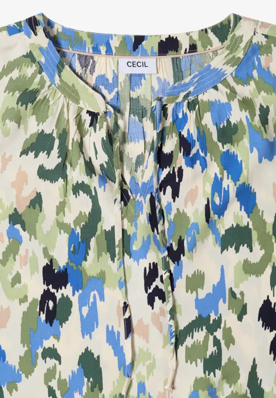 Bluse mit abstraktem Muster und Schlitz-Ausschnitt