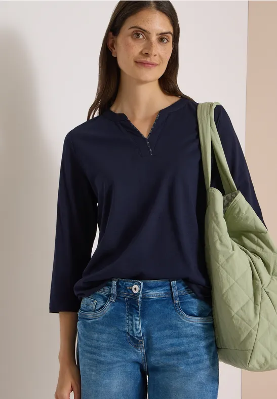 Lockeres Baumwollshirt mit Split Neck