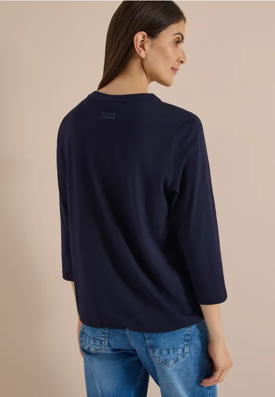Lockeres Baumwollshirt mit Split Neck