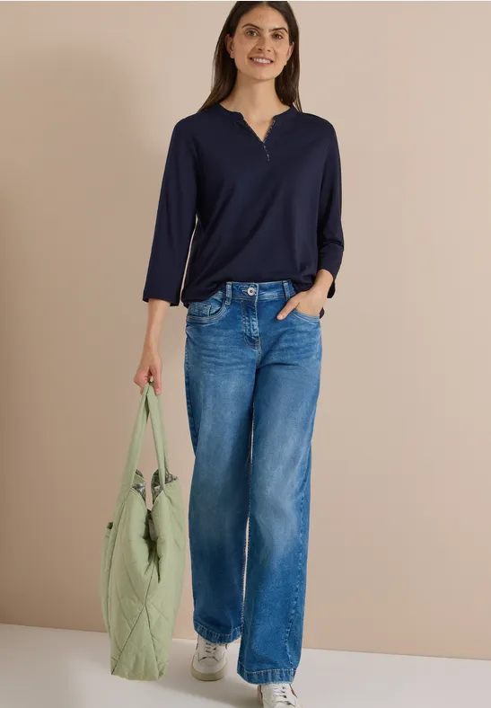 Lockeres Baumwollshirt mit Split Neck