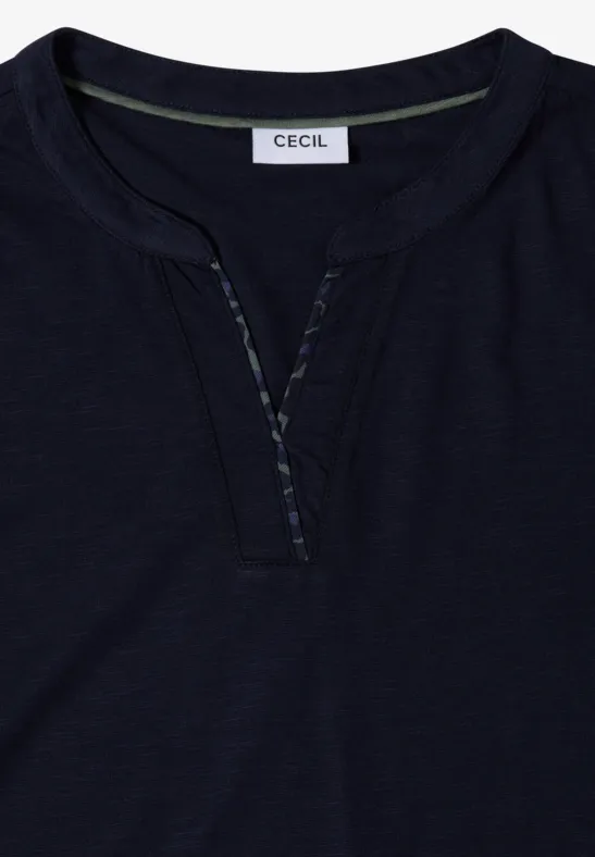 Lockeres Baumwollshirt mit Split Neck