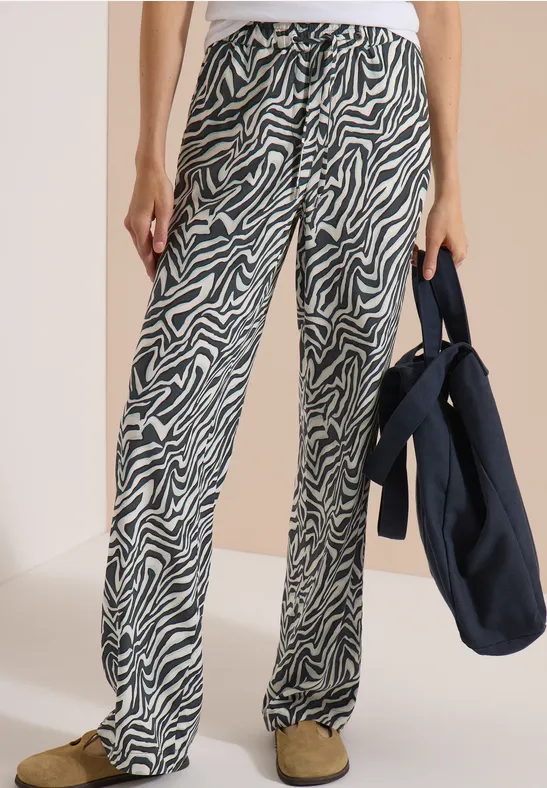 Leichte Straight-Leg Hose mit Zebramuster